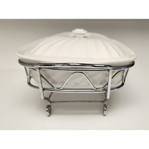 Godinger Rare Vintage 2 Quart Rectangular Covered Porcelain Baker W/Serving Rack - Picture 4 of 9
